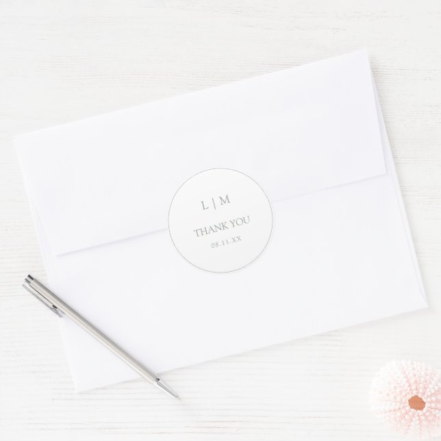 Elegant Sage Green Simple Monogram Thank You Classic Round Sticker (Envelope)