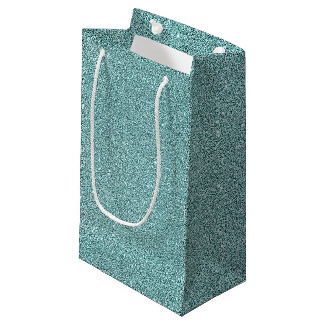 Elegant Sage Green Sparkly Glitter Look Small Gift Bag (Front Angled)