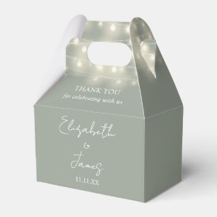 Elegant Sage Green String Lights Wedding Thank You Favour Box