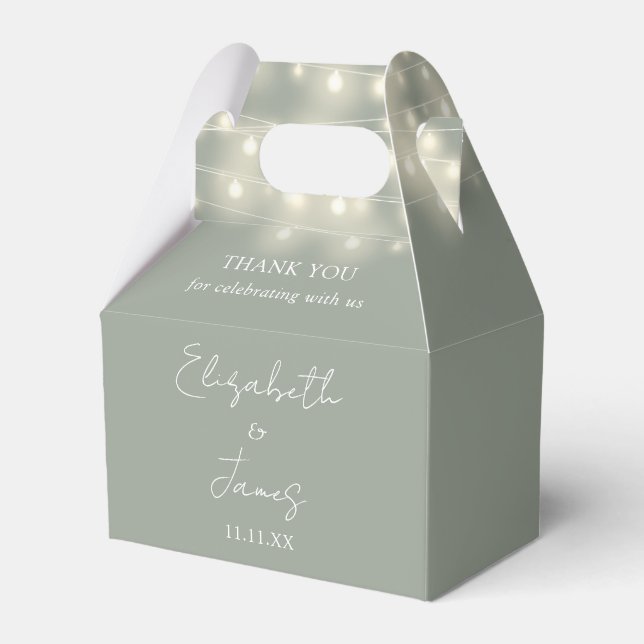 Elegant Sage Green String Lights Wedding Thank You Favour Box (Front Side)