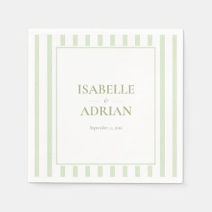 Elegant Sage Green Stripe Engagement Party Napkin