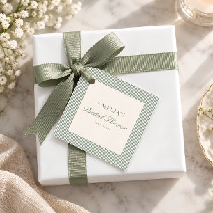 Elegant Sage Green Stripe Script Bridal Shower Favour Tags