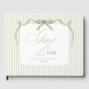 Elegant Sage Green Stripe Wedding  Guest Book
