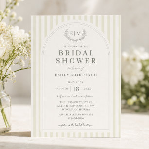 Elegant Sage Green Striped Bridal Shower Invitation
