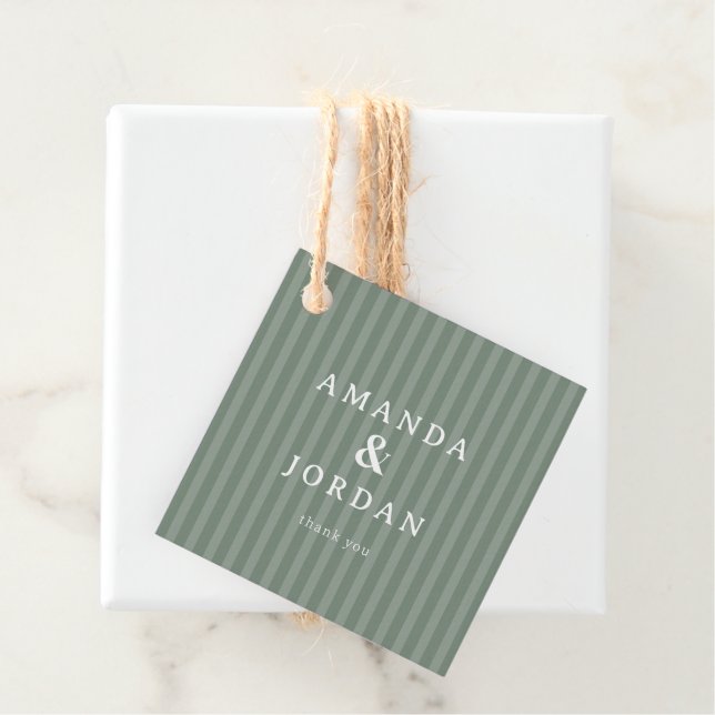 Elegant Sage Green Stripes Favour Tags (In Situ)