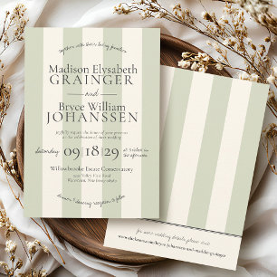 Elegant Sage Green Stripes Old Money Chic Wedding Invitation