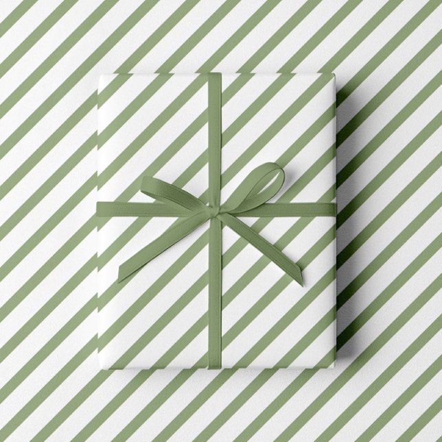 Elegant Sage Green Stripes Pattern Wrapping Paper (Sage Green White Stripes Pattern Wrapping Paper)