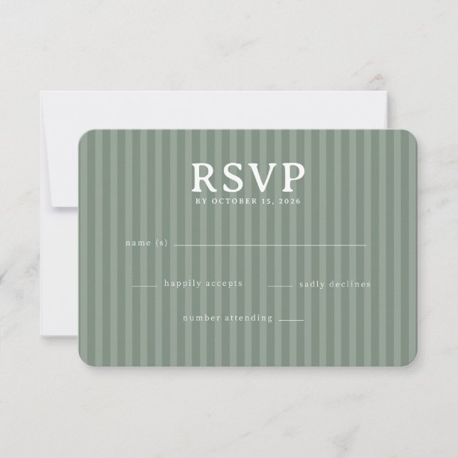 Elegant Sage Green Stripes RSVP Card (Front)