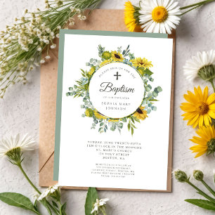 Elegant Sage Green Sunflower Wreath Invitation
