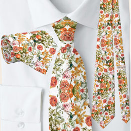 Elegant Sage Green Terracotta Floral Hummingbird Tie