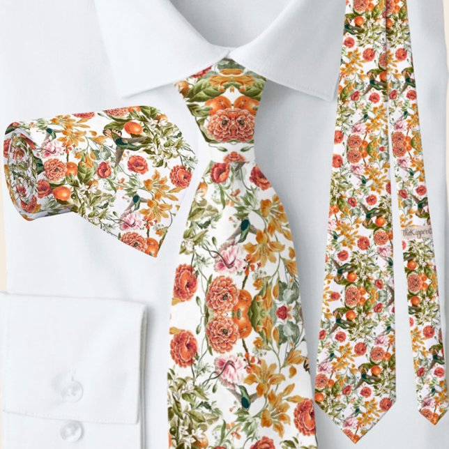 Elegant Sage Green Terracotta Floral Hummingbird Tie (Creator Uploaded)
