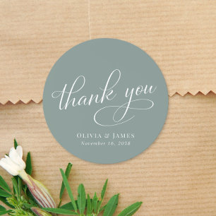 Elegant Sage Green Thank You Wedding Classic Round Sticker