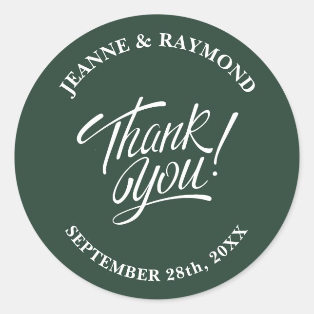 Elegant Sage Green Thank You Wedding Favour Classic Round Sticker (Front)
