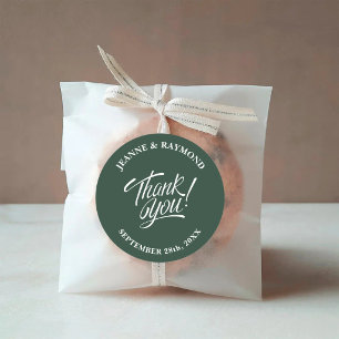 Elegant Sage Green Thank You Wedding Favour Classic Round Sticker