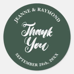 Elegant Sage Green Thank You Wedding Favour Classic Round Sticker