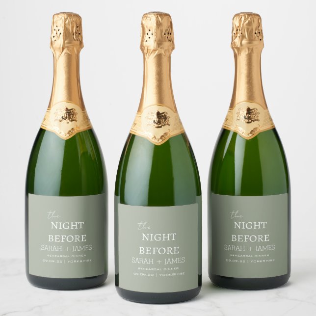 Elegant Sage Green the Night Before Wedding  Sparkling Wine Label (Bottles)