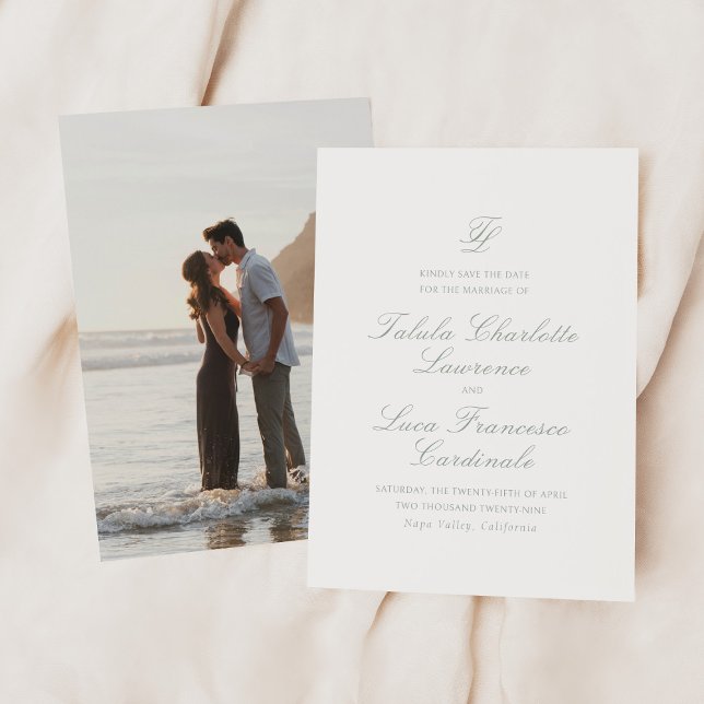 Elegant Sage Green Traditional Wedding Save The Date (Creator Uploaded)