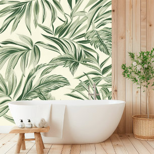 Elegant Sage Green Tropical Leaf Seamless Wallpaper