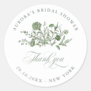 Elegant Sage Green Vintage Bridal shower Thank you Classic Round Sticker