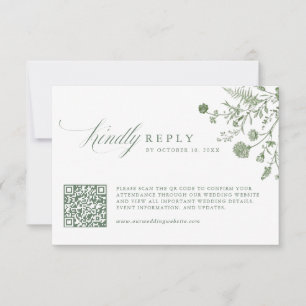 Elegant Sage Green Vintage Classic Floral QR Code RSVP Card