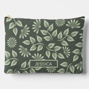 Elegant Sage Green Vintage Floral Personalised Accessory Pouch