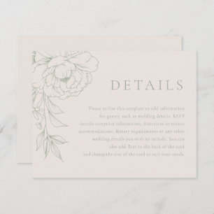 Elegant Sage Green Vintage Floral Wedding Details Enclosure Card