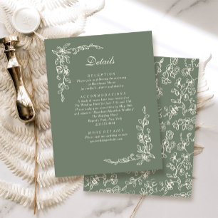 Elegant Sage Green Vintage Floral Wedding Enclosure Card