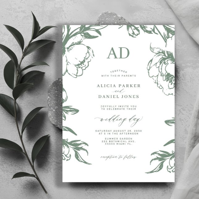 Elegant sage green vintage floral wedding invitation (Creator Uploaded)