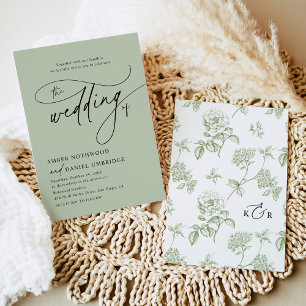 Elegant Sage Green Vintage Floral Wedding Invitation