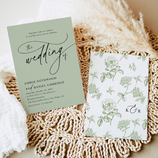 Elegant Sage Green Vintage Floral Wedding Invitation (Creator Uploaded)
