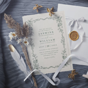 Elegant Sage Green Vintage Minimalist Wedding Invitation