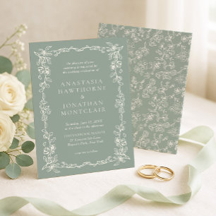 Elegant Sage Green Vintage Victorian Wedding Invitation