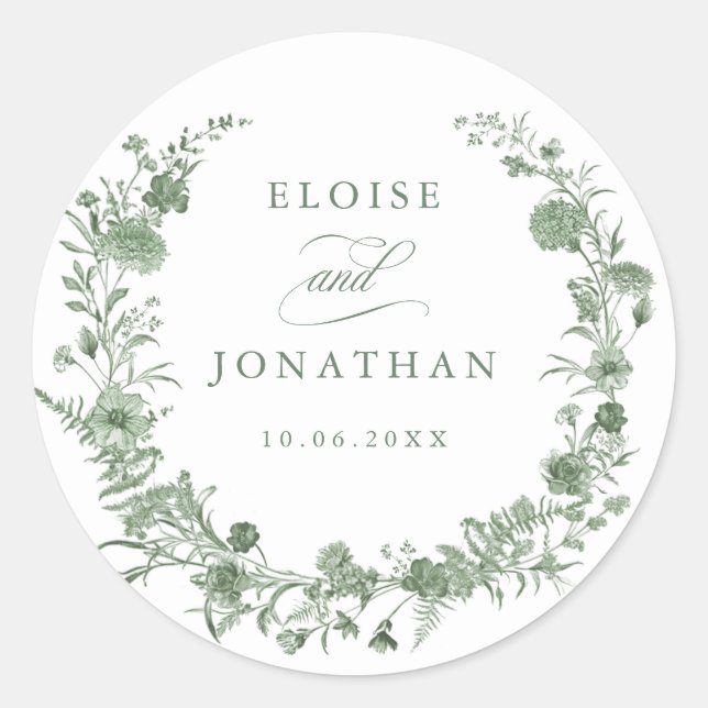 Elegant Sage Green Vintage Wedding Envelope Seal   (Front)