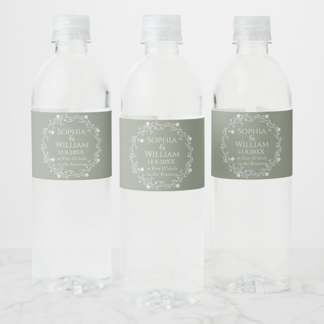 Elegant Sage Green Water Bottle Label (Bottles)