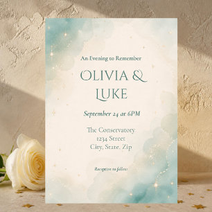 Elegant Sage Green Watercolor Celestial Wedding Invitation