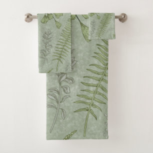 Elegant Sage Green Watercolor Floral  Bath Towel Set