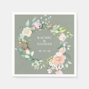 Elegant Sage Green Watercolor Floral Wedding Napkin