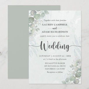 Elegant Sage Green Watercolor Foliage Wedding Invitation