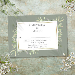 Elegant Sage Green Watercolor Greenery RSVP Card
