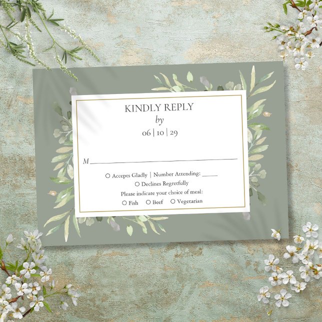 Elegant Sage Green Watercolor Greenery  RSVP Card (Elegant Sage Green Watercolor Greenery RSVP Card)