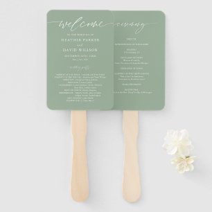 Elegant Sage Green Wedding Ceremony Program Hand Fan