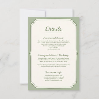 Elegant Sage Green Wedding Details Card