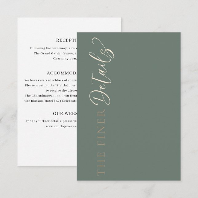 Elegant Sage Green Wedding Details Enclosure Card (Front/Back)
