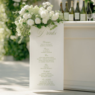 Elegant Sage Green Wedding Drinks Bar Menu Banner