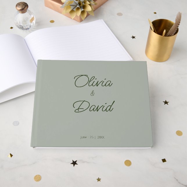 Elegant Sage Green Wedding Guest Book (Front Open)