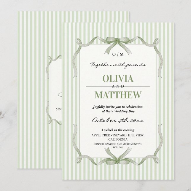 Elegant Sage Green Wedding Invitation (Front/Back)