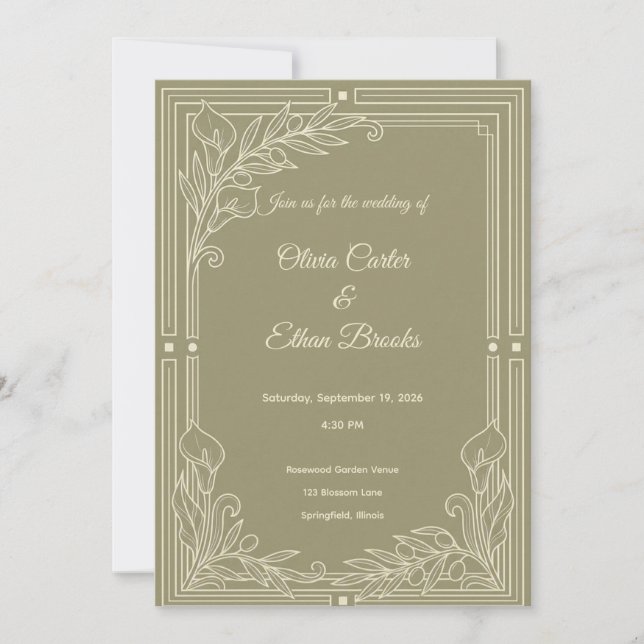Elegant Sage Green Wedding Invitation Template (Front)