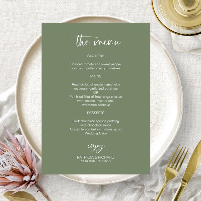Elegant Sage Green Wedding Menu Cards (Creator Uploaded)