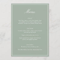 Elegant Sage Green Wedding Menu Script Calligraphy