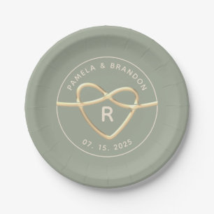 Elegant Sage Green Wedding Monogram Paper Plate
